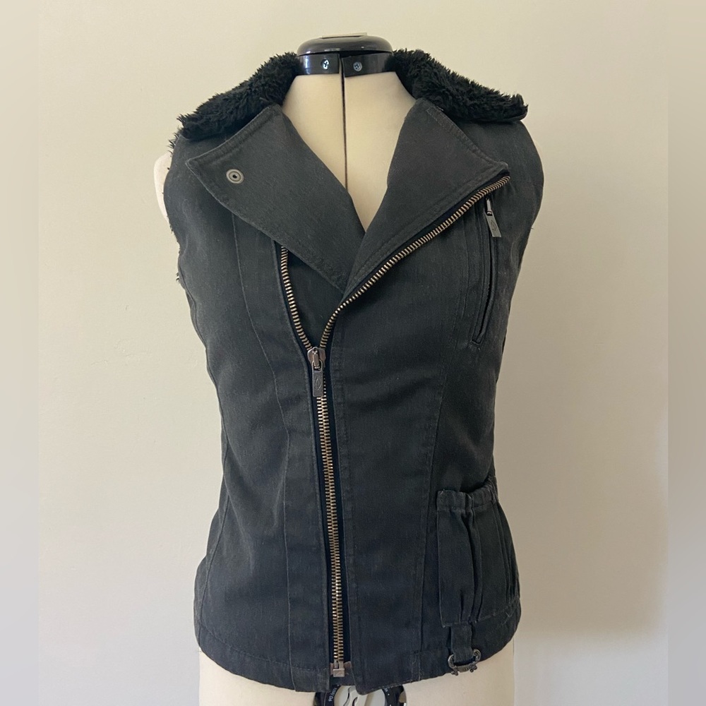 Faux Black Fur Denim motorcycle Vintage Rare Y2K Diesel Zip Vest New condition